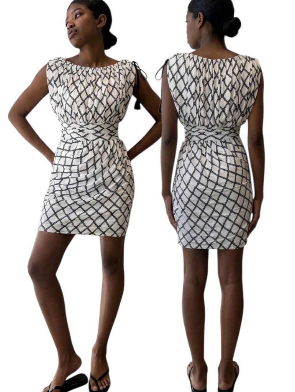 TRACY REESE Split Sleeve Geometric Blouson Mini Dress - Size S